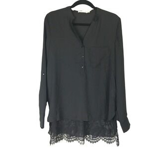 Mustard Seed Black Lace Back Roll Tab Sleeve Blouse Top K5895 Small NWOT